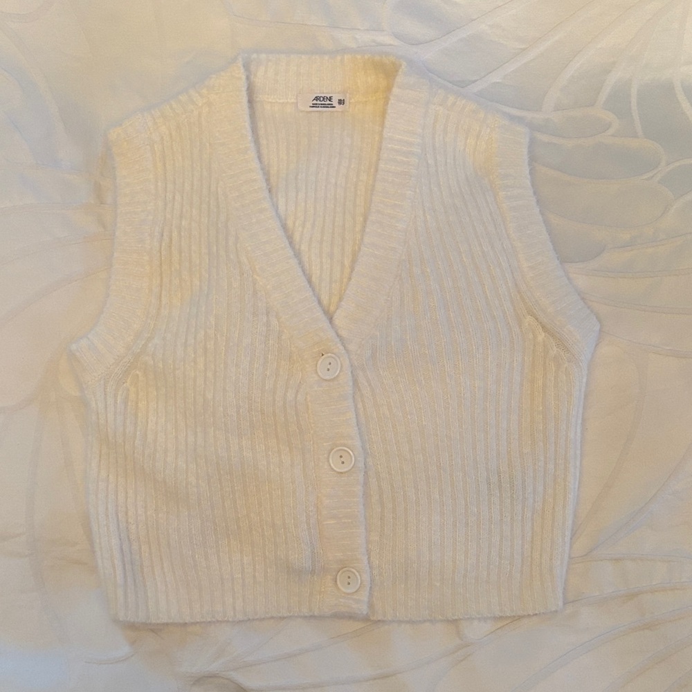 Ardene Cream Ribbed V-Neck Button Knit Vest